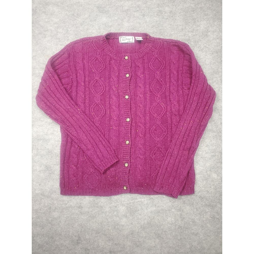 Women's Vintage Sarah Bentley Petite L Purple Cable Knit Cardigan Cottagecore